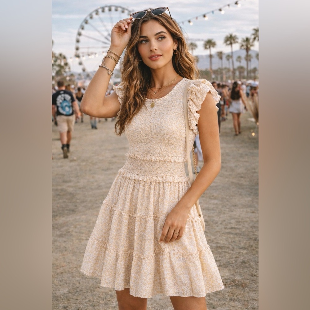 Cleobella Smocked Ruffle Dress – Small Organic Cotton Blend Festival Rodeo